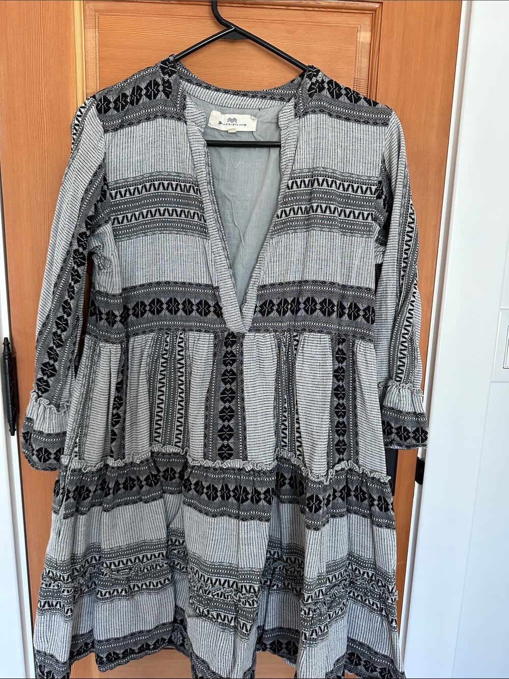 Boho Tiered Midi Dress in Black and Gray - Unbranded